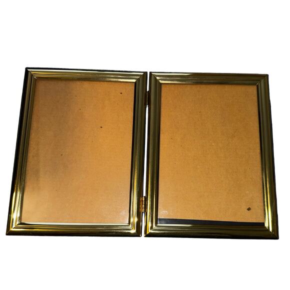 Vintage Gold Hinged Double Picture Frame 5x7 Tabletop Photo Display - Picture 1 of 8